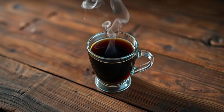 Steaming cup of dark coffee on rustic wooden table, rustic, table - Powered by Adobe