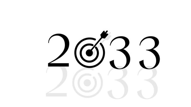 happy new year 2033 with a target symbol. Perfect for New Year's Eve celebrations, business goals. Business challenge failure and success concept.