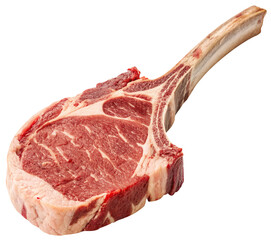 raw tomahawk steak lying on a white background
