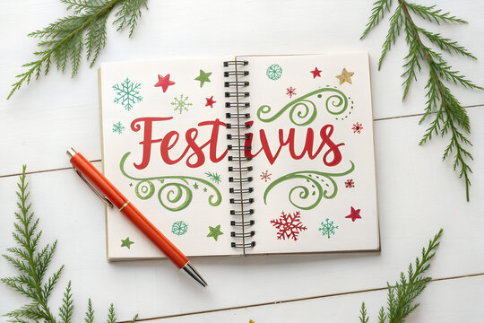  Festivus Holiday Celebration Planning Journal and Stationery Flatlay