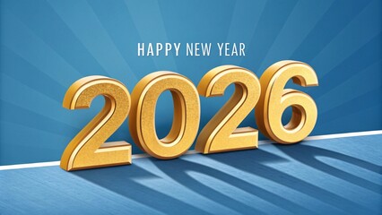 Happy New Year 2026 gold numbers on blue background