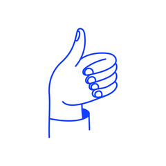 Vector simple linear illustration in sketchy hand drawn style, thumb up gesture, appreciate and review icon