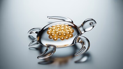 Luxury silver turtle figurine with gold details on clean background, wealth and longevity concept
