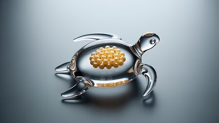 Luxury silver turtle figurine with gold details on clean background, wealth and longevity concept
