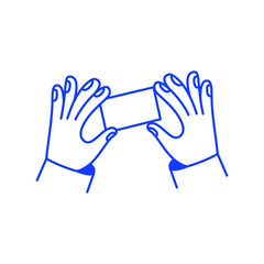 Fototapeta premium Vector simple linear illustration in simple doodle style, hands holding card, business presentation concept 