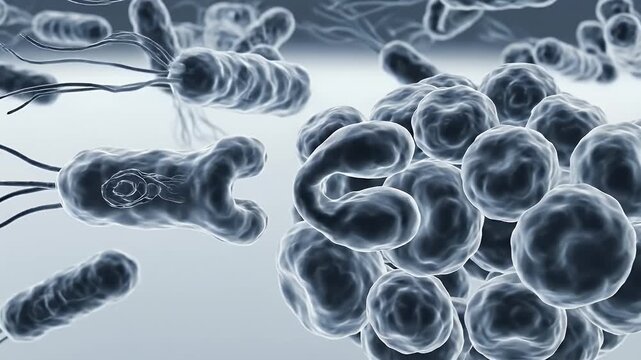 Educational animation of bacteria under microscope for biology learning and laboratory science
