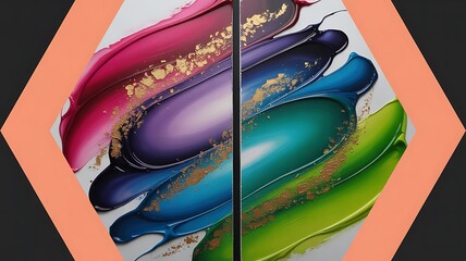 Abstract colorful fluid art triptych with flowing gradients and gold accents, modern wall art background
