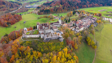Gruyeres Castle And Autumn Forest