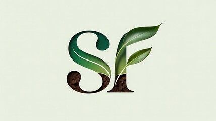 Modern sf letter logo with green leaf eco concept