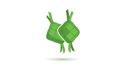 Two green diamond-shaped ketupat rice cakes, a traditional Southeast Asian dish, are depicted against a white background.