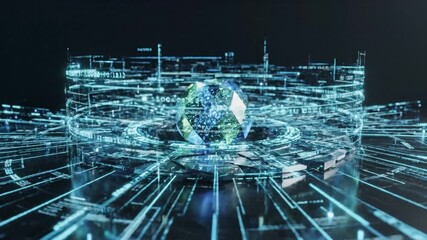 Abstract digital sphere with binary code and futuristic circuit board - Powered by Adobe