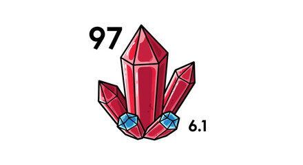 Illustration of Red Crystals with Blue Accents and Numerical Labels.