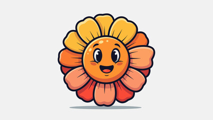 Cheerful Cartoon Flower with Smiling Face and Colorful Petals.