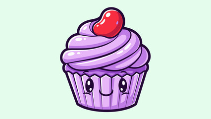 Adorable Cupcake with Cherry Topping and Cute Smiling Face.