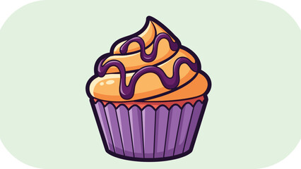 Delicious Cupcake with Purple Icing and Wrapper Illustration.