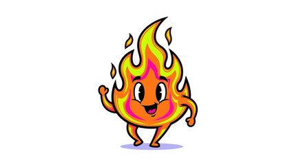 Cartoon Fire Character with Cheerful Expression and Playful Pose.
