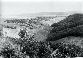 Old black and white photo of landscape