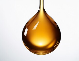 golden liquid drop suspended against black isolated on a white background amber viscous