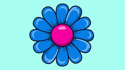 Illustration of a blue flower with a pink center.
