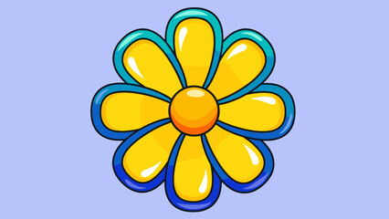 Vibrant Yellow Flower with Blue Outline on Light Blue Background.