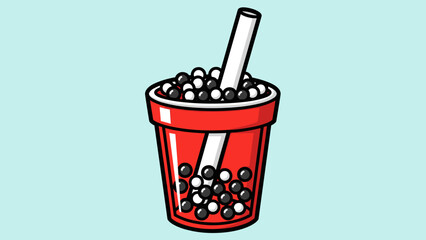 Illustration of a Red Boba Tea Cup with Straw.