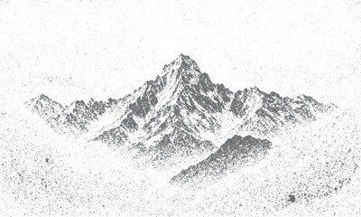 Stippled Mountain Landscape Texture with Pointillism Grunge Overlay and Retro Halftone Grain Vector.