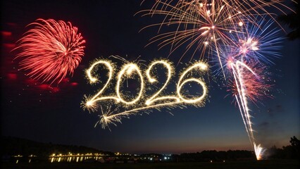 Vibrant fireworks display celebrating 2026 New Year's Eve