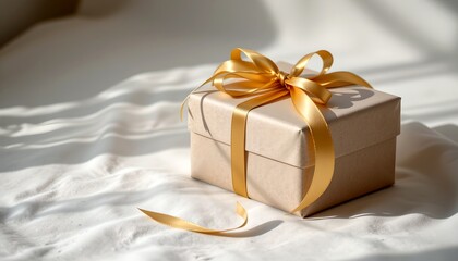 Minimalist Gift Wrapping with Gold Ribbon and Neutral Paper