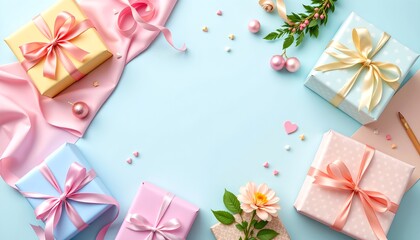 Pastel Gift Wrapping Setup with Soft Lighting and Joyful Mood