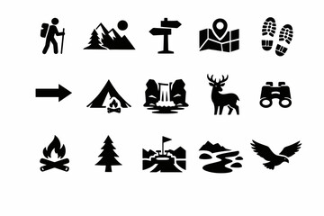 Obraz premium Adventure icons: hiking, camping, and wildlife symbols for outdoor enthusiasts