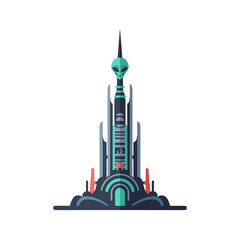 Obraz premium Stylized alien head atop a futuristic tower structure.