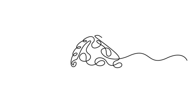 Self animated minimalist, abstract continuous line drawing of a pizza slice