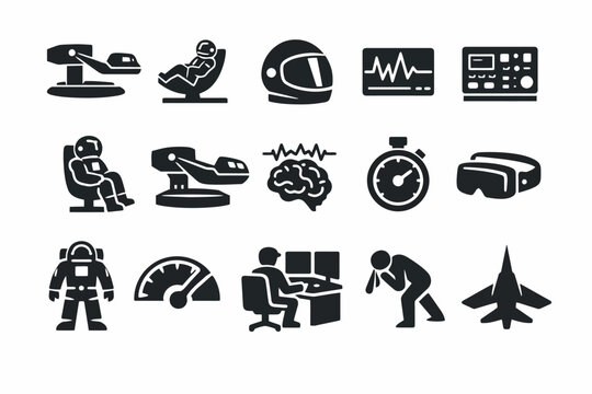 Space training icons: astronaut, equipment, technology, flight, navigation