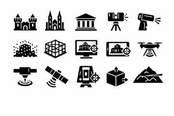 Icons depicting technology in architecture and surveying
