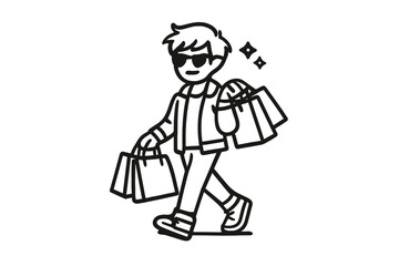 Cartoon character with shopping bags