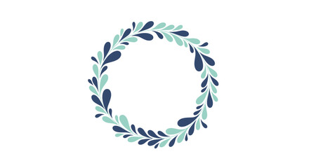 An elegant and simple circular wreath made of beautiful blue and teal leaves creating a decorative frame on a white background.