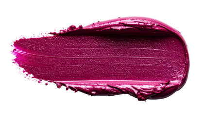 Close-up of a smear of vibrant magenta lipstick on black, showing textures and depth