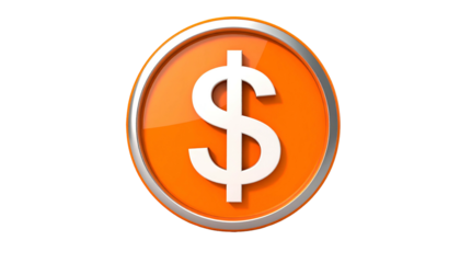 3D rendered graphic of a shiny orange coin with a dollar sign on a black background