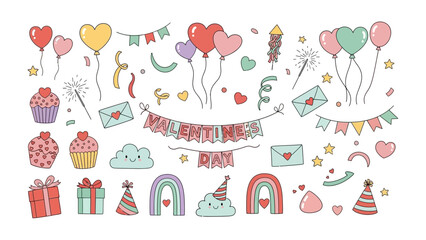 Valentine's Day Vector: A delightful vector illustration featuring a collection of Valentine's Day themed elements, exuding love, joy, and celebration. It encapsulates the spirit of affection. 