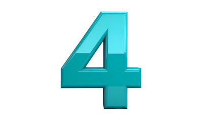 Obraz premium A 3D render of the number four in a vibrant teal color, showcasing glossy reflections on a stark black background
