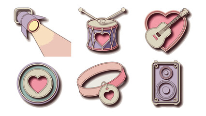 Musical Array of Romance: A collection of charming, heart-shaped musical elements arranged in a harmonious composition. Showcasing the unique beauty and emotions of music and love.