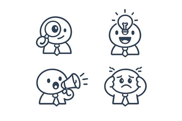 Four cartoon business icons on a yellow background