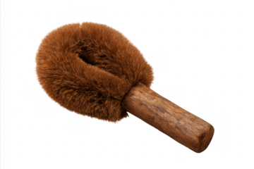 Tawashi brush with wooden handle for kitchen cleaning