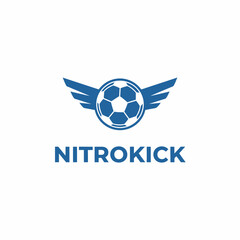 Obraz premium A dynamic blue logo for Nitrokick featuring a winged soccer ball, symbolizing speed, energy, and professional athletic performance in football sports