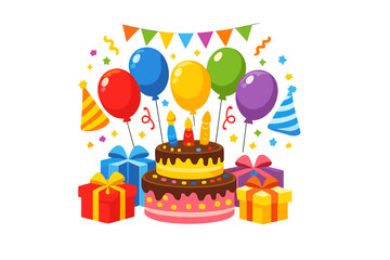 Obraz premium Happy Birthday Celebration Scene with Cake and Gifts