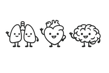 Fototapeta premium Cute Kawaii Human Organs Waving