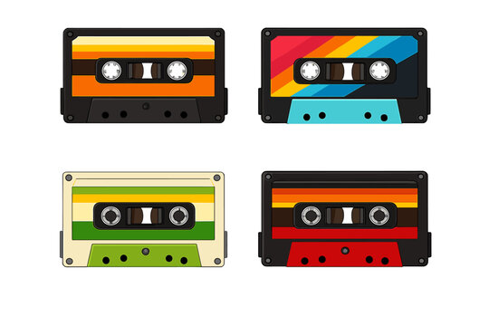 Retro Cassette Tapes with Colorful Designs