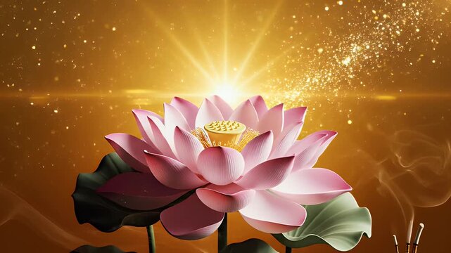 Goddess Lakshmi with radiant lotus bloom and sparkling light for Hindu devotion