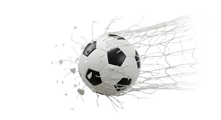 Naklejka premium Soccer ball bursting through a net with dynamic energy and motion isolated on transparent background