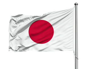 Japan flag waving, white background, red sun